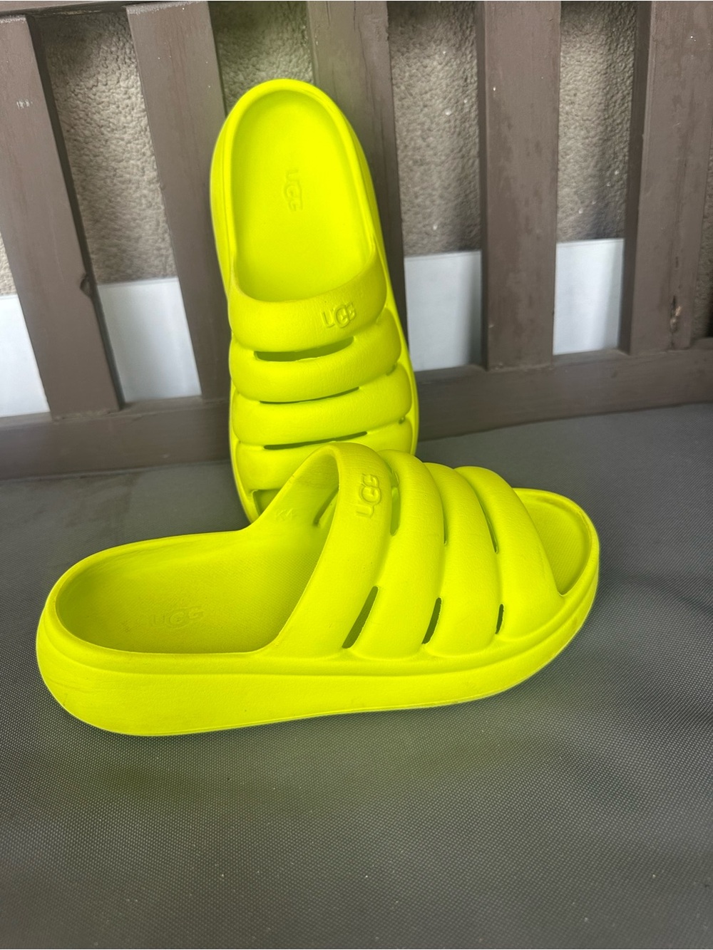 UGG Neon Lime Foam Slide Sandals